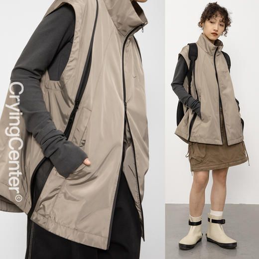 CryingCenter 沙色拼接分割结构背心外套 棉马甲 哭喊中心 商品图3