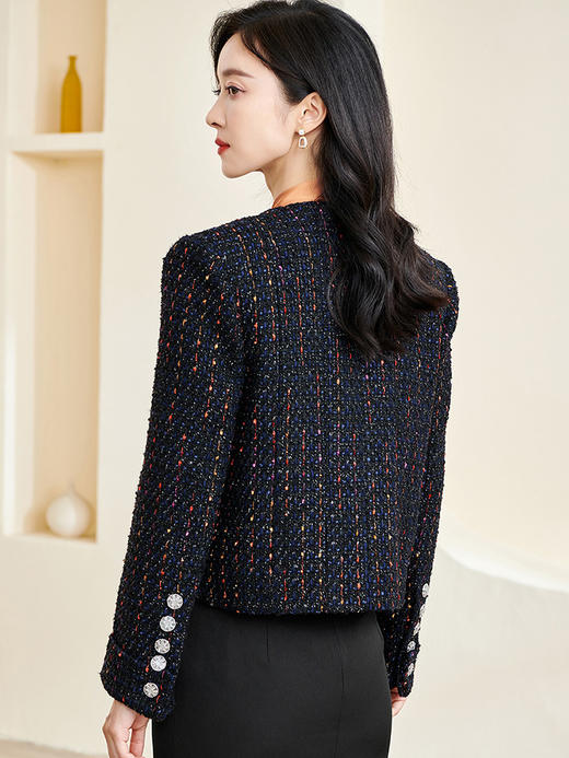 剩S/XL 米思阳2026春季新款时尚优雅多色粗花呢短外套单排扣长袖上衣2964 商品图2