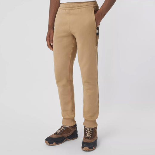 BURBERRY 巴宝莉 男士格纹裁片棉质混纺慢跑裤 卡其色 8045014 A1420 商品图1