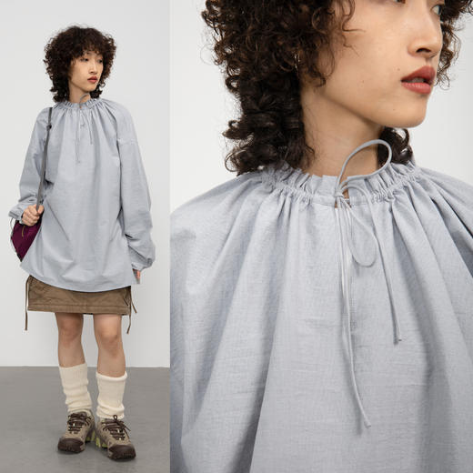 CryingCenter 烟灰蓝细条纹 抽绳花边领衬衫 叠穿神器 哭喊中心 商品图0