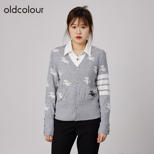 oldcolour春秋商场同款V领气质提花英伦风毛衣开衫N34053481 商品图1