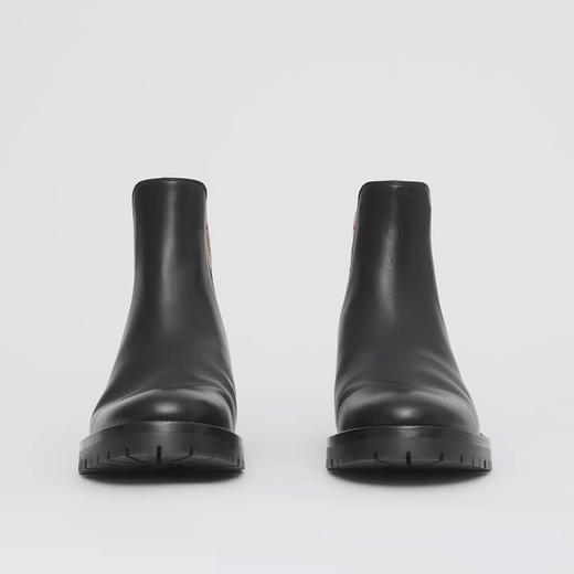 【一】BURBERRY 巴宝莉 女士 Vintage 格纹装饰皮革切尔西短靴 黑色 8042363 A1189 商品图1