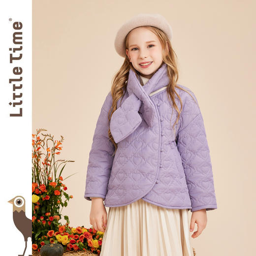 littletime女童棉服秋冬装2022新款宝宝韩版加厚围脖棉衣儿童棉袄外套 商品图3