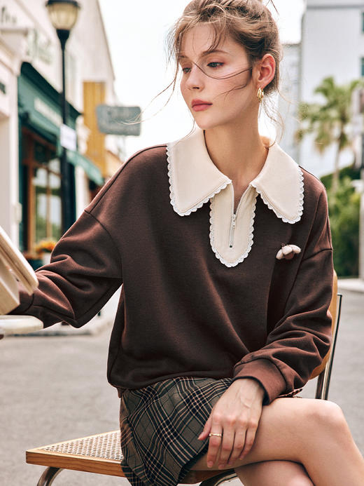 OLrain欧芮儿法式POLO领卫衣女秋季2022新款宽松洋气撞色慵懒上衣 商品图1