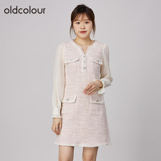 oldcolour2021秋商场同款法式小香风假两件气质连衣裙N34103479 商品图0