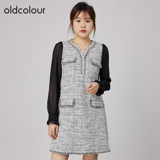 oldcolour2021秋商场同款法式小香风假两件气质连衣裙N34103479 商品图2