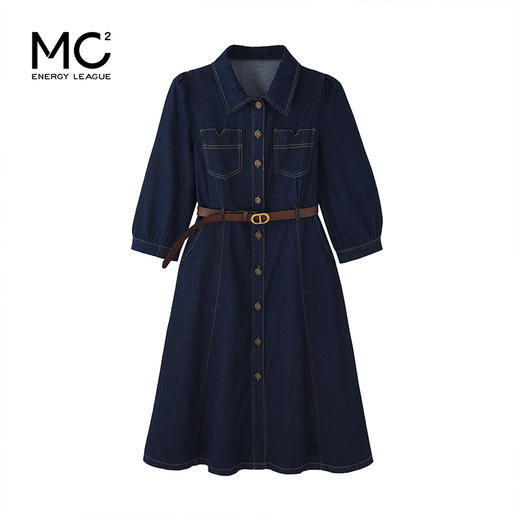 mc2牛仔连衣裙女秋2023年春装新款气质显瘦八分袖a字翻领牛仔裙 商品图4