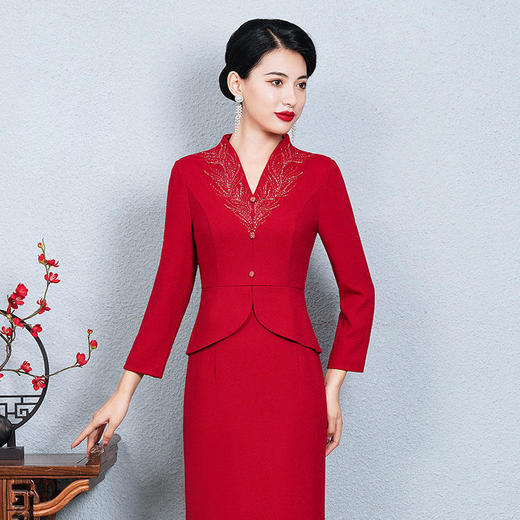 气质名媛，结婚酒红色羊绒礼服QQX-8619 商品图1