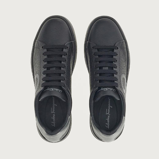 FERRAGAMO 菲拉格慕 男士皮革 GANCINI 印花系带休闲运动鞋 黑色 753088 商品图1