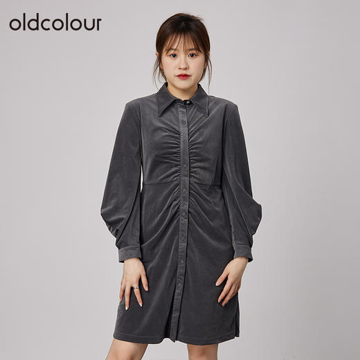 oldcolour2021秋商场同款长袖气质褶皱连衣裙N34103448 商品图2