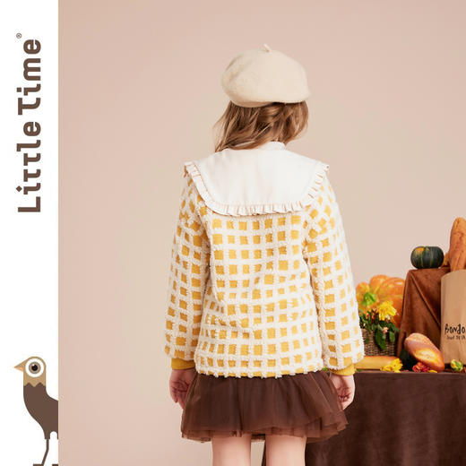 littletime女童呢子外套秋冬装2022冬季新款法式大翻领格子儿童呢子大衣 商品图4