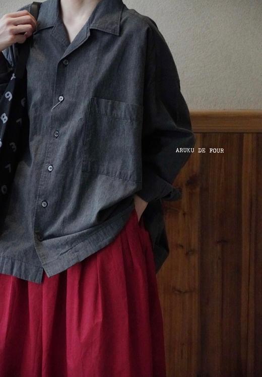 HARVESTY 牛仔蓝炭黑白色宽松衬衫 商品图4