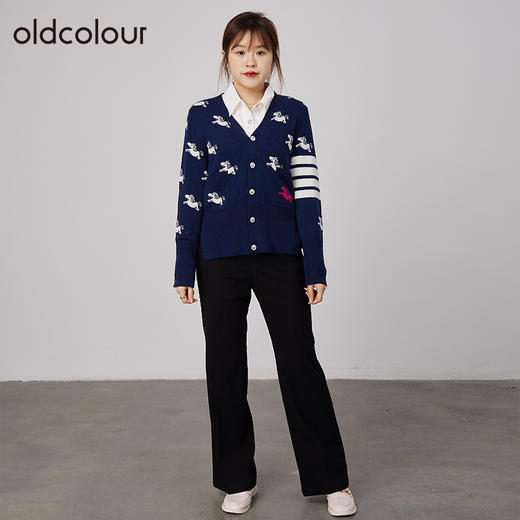 oldcolour春秋商场同款V领气质提花英伦风毛衣开衫N34053481 商品图2