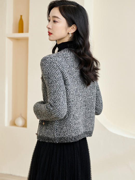 米思阳2024春秋款时尚气质灰色针织开衫小香风长袖短外套女3287 商品图3