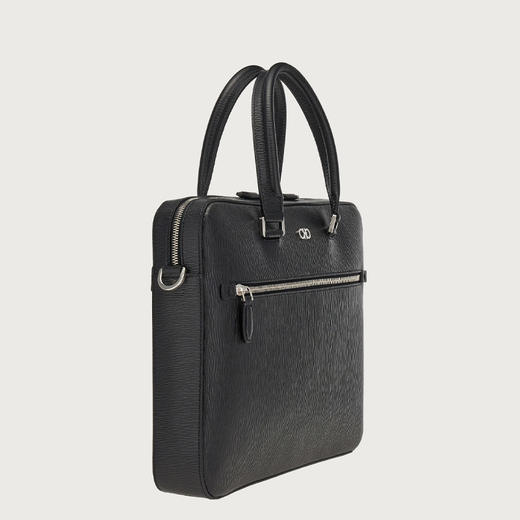 【一】FERRAGAMO 菲拉格慕 男士锤纹小牛皮 GANCINI 手提公文包 黑色 24 0986 753418 商品图1