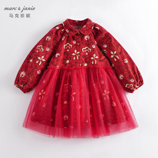 马克珍妮秋装新款 女童全棉灯芯绒网纱连衣裙221562 商品图0