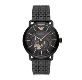 Armani阿玛尼黑武士男士手表 黑色钢带镂空防水男款机械表AR60025