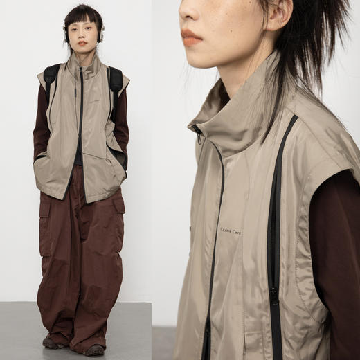 CryingCenter 沙色拼接分割结构背心外套 棉马甲 哭喊中心 商品图0