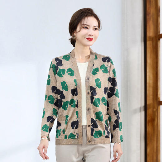 DY-YA72270 洋气妈妈秋装新款印花针织开衫中年女士时尚气质长袖毛衣短外套 商品图0