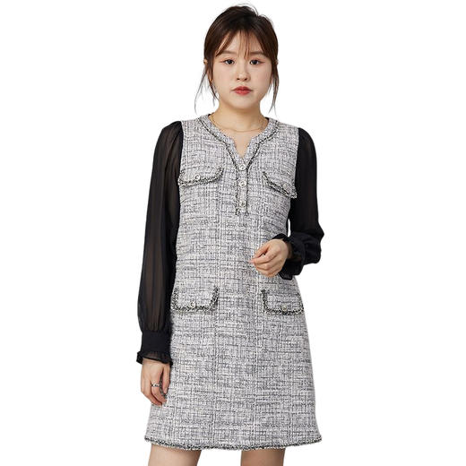 oldcolour2021秋商场同款法式小香风假两件气质连衣裙N34103479 商品图4