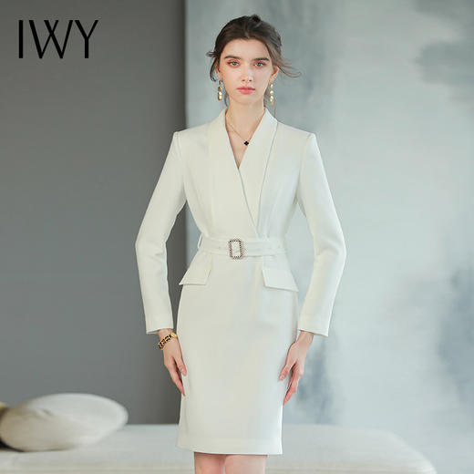 IWY/白色职业连衣裙气质名媛新款职业装显瘦裙子高端主持人面试正装Q761 商品图3