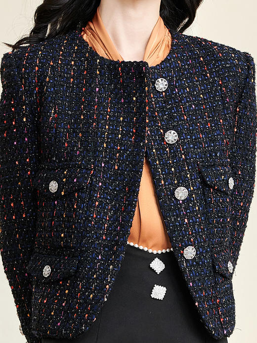 剩S/XL 米思阳2026春季新款时尚优雅多色粗花呢短外套单排扣长袖上衣2964 商品图4