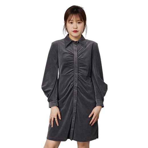 oldcolour2021秋商场同款长袖气质褶皱连衣裙N34103448 商品图4