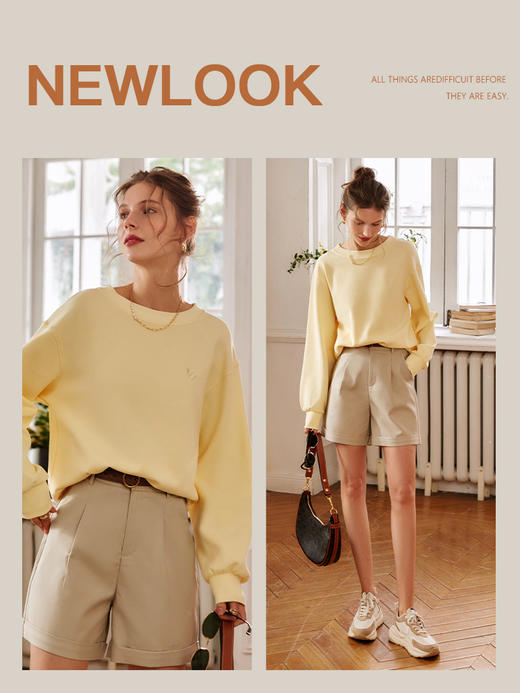 OLrain法式高级穿搭淡黄色套头卫衣女秋季2022新款慵懒风针织上衣 商品图0