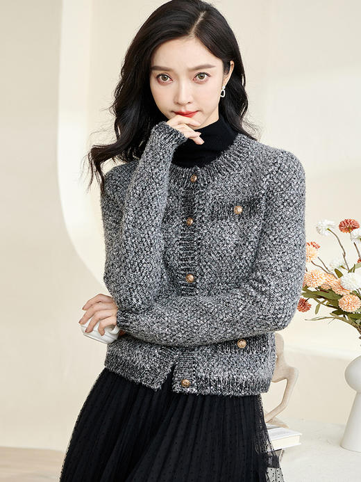 米思阳2024春秋款时尚气质灰色针织开衫小香风长袖短外套女3287 商品图2