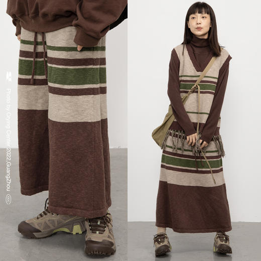 CryingCenter 城市游牧风 棉麻条纹毛织半裙长裙A字裙 哭喊中心 商品图1