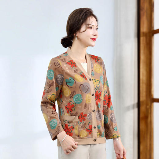 DY-YA72270 洋气妈妈秋装新款印花针织开衫中年女士时尚气质长袖毛衣短外套 商品图3