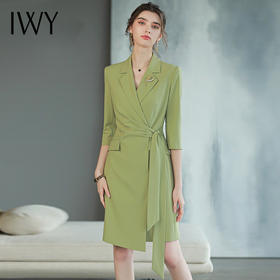 IWY/绿色显白西装连衣裙气质名媛新款小个子西服裙主持人正装Q755