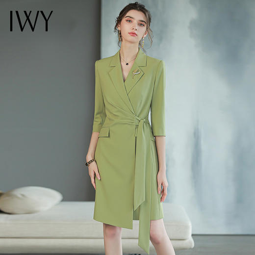 IWY/绿色显白西装连衣裙气质名媛新款小个子西服裙主持人正装Q755 商品图0