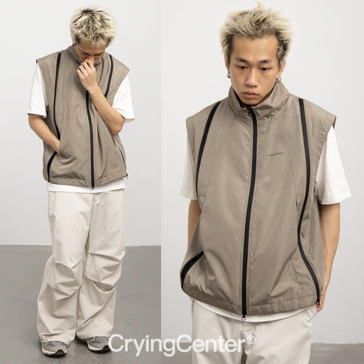 CryingCenter 沙色拼接分割结构背心外套 棉马甲 哭喊中心 商品图1