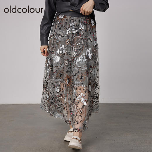 oldcolour2021秋商场同款气质印花高级感显瘦半身裙N34063461 商品图3