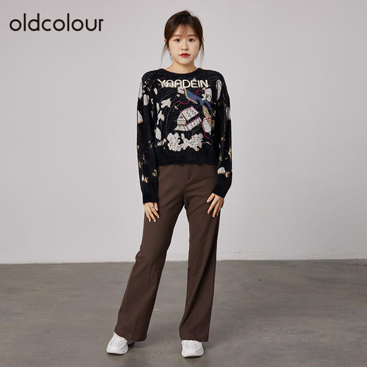 oldcolour2021秋商场同款印花圆领长袖套头针织衫女通勤N34052419 商品图1