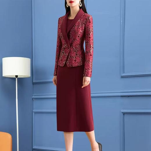 SSGS-S771新款高端优雅气质修身翻领长袖外套背心裙两件套 商品图1