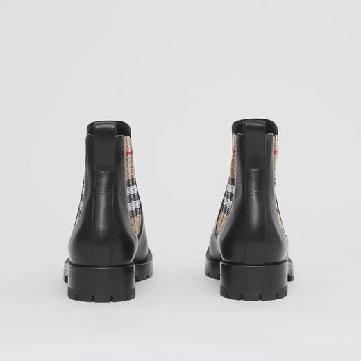【一】BURBERRY 巴宝莉 女士 Vintage 格纹装饰皮革切尔西短靴 黑色 8042363 A1189 商品图2