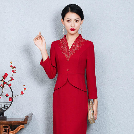 气质名媛，结婚酒红色羊绒礼服QQX-8619 商品图2