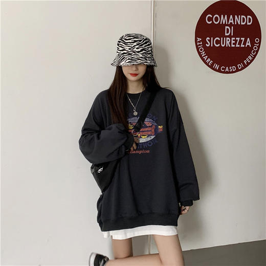 【百搭器！慵懒休闲卫衣】复古印花，减龄显瘦！不挑身材怎么穿都好看，舒适透气运动长袖T恤女外套，韩版宽松显瘦ins潮超火百搭上衣 商品图2
