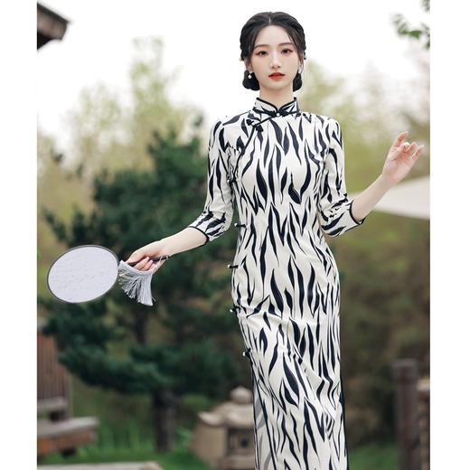 BJS-615复古气质丝绒旗袍年轻款中长款 改良秋季新款民国风旗袍裙615 商品图2