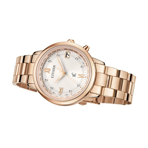 西铁城xc系列舒博钛镀金粉色光动能夜光电波女表CB1132-51W 商品图4