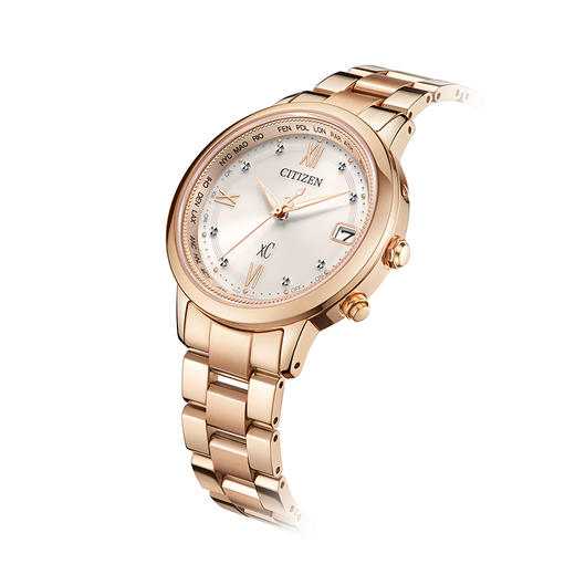西铁城xc系列舒博钛镀金粉色光动能夜光电波女表CB1132-51W 商品图3