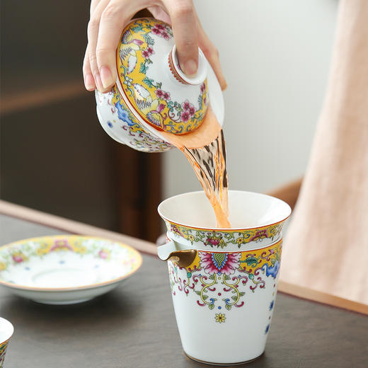 成艺珐琅彩功夫茶具琴瑟和鸣侧把壶茶具组 商品图1