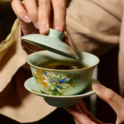 成艺清雅凝香天青汝窑盖碗/怡心三才盖碗 商品图3