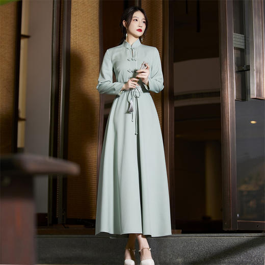 FLZD-A9056 2022秋季新款纯色简约风雅国风复古中式连衣裙 商品图2