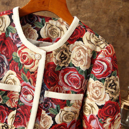 春秋新款短外套，百搭圆领九分袖织锦玫瑰提花油画气质女小外披ZSM-220911 商品图2