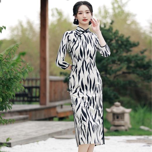 BJS-615复古气质丝绒旗袍年轻款中长款 改良秋季新款民国风旗袍裙615 商品图1