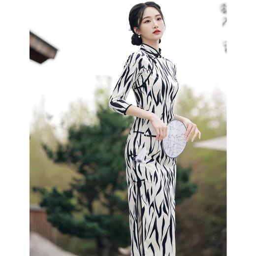 BJS-615复古气质丝绒旗袍年轻款中长款 改良秋季新款民国风旗袍裙615 商品图3