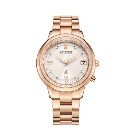 西铁城xc系列舒博钛镀金粉色光动能夜光电波女表CB1132-51W 商品图1